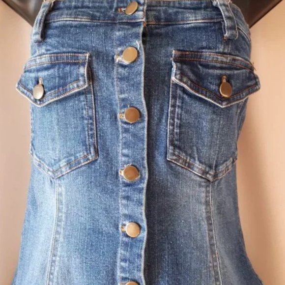 Strapless Denim Dress with Button Closure - Picture 4 of 4